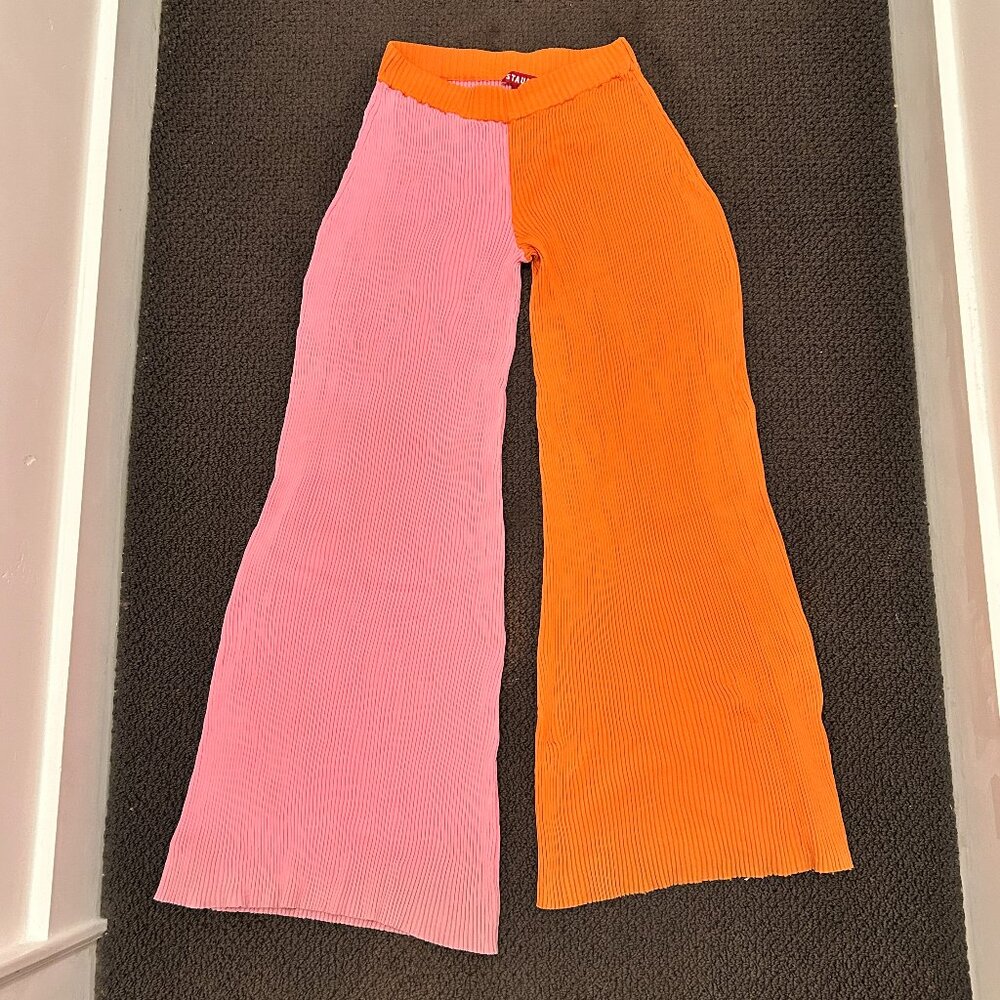 STAUD Colorblock Ribbed Wide-Leg Pants in Pink and Orange
